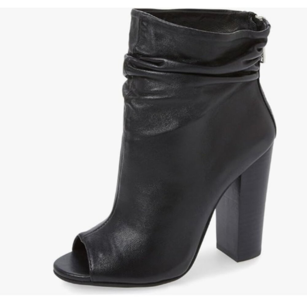 FSJ Black Stylish Peep Toe Slouch Ankle Boots Chunky Stacked Heels Party Shoes